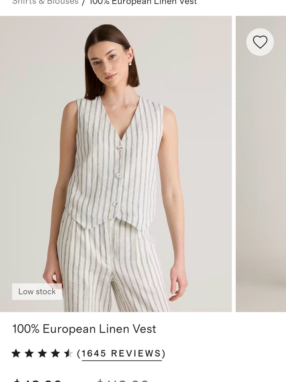 Quince NWT Size Small Striped 100% European Linen Vest